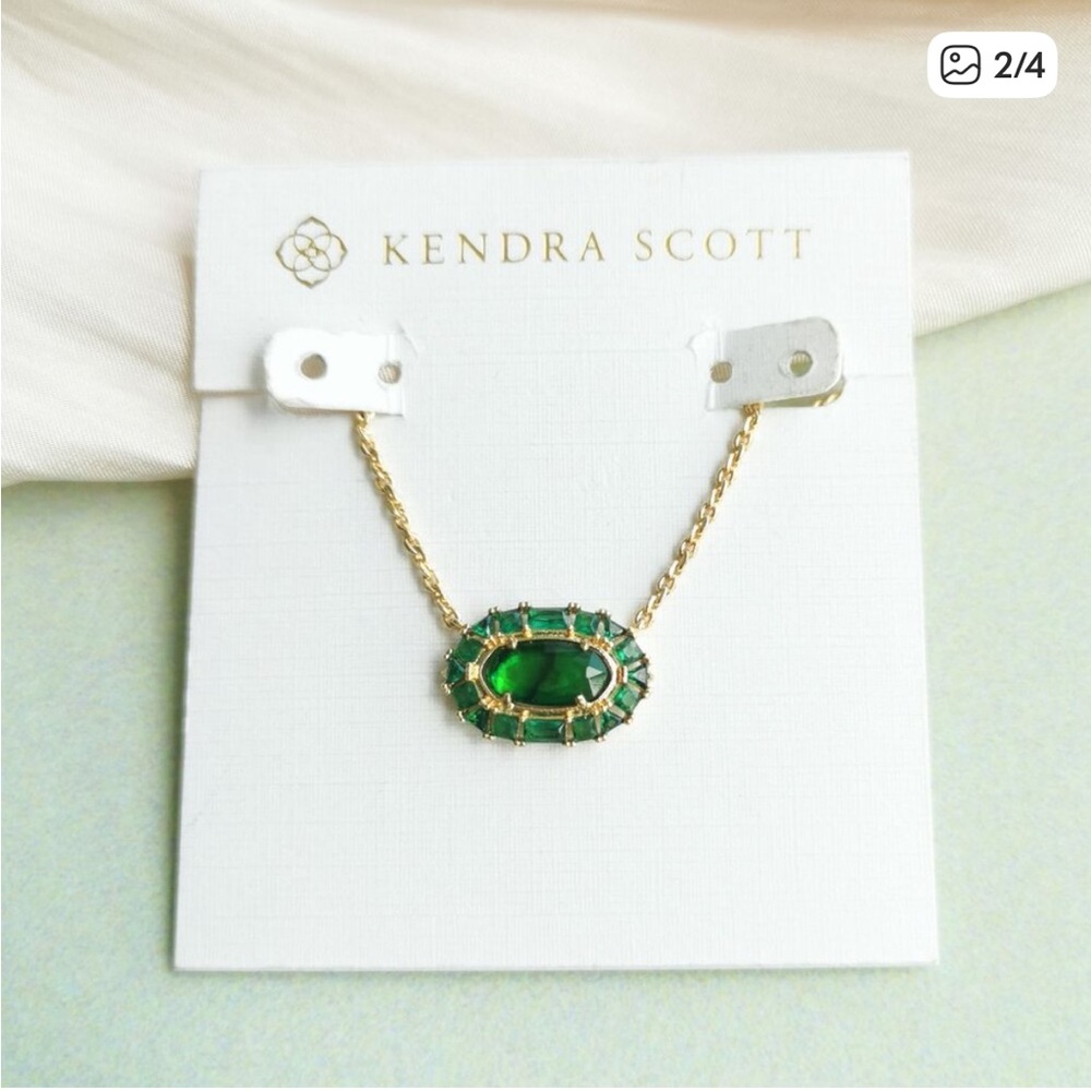 Kendra Scott Gold Necklace with Emerald Green Crystal Frame - Picture 4 of 5